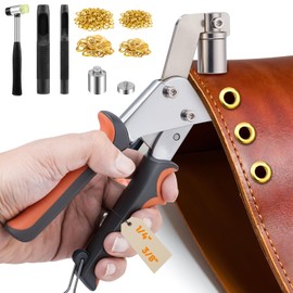 Grommet Tool Kit, 1/4 Inch(6mm), 3/8 Inch (10mm) Grommets Heavy Duty Grommet Kit 504 Metal Eyelets and Grommets in Gold Grommet Eyelet Pliers Kit Eyelet Tool for Fabric, Leather, Belt, Shoes, Clothes