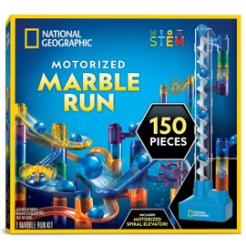 National Geographic Marble Run with Motorized Elevator - 150-Piece Marble Maze Kit with Motorized Spiral Lift, 30 Marbles, Storage Bag & More, Perpetual Motion Machine, Kids Physics Toys