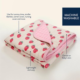 Itzy Ritzy Baby Blanket – Soft Cotton Muslin Multi-Use Blanket - Can Be Used as a Tummy Time Mat, Nursing Cover, Stroller Shade & More – Measures 30" x 40", Machine Washable (Strawberry)