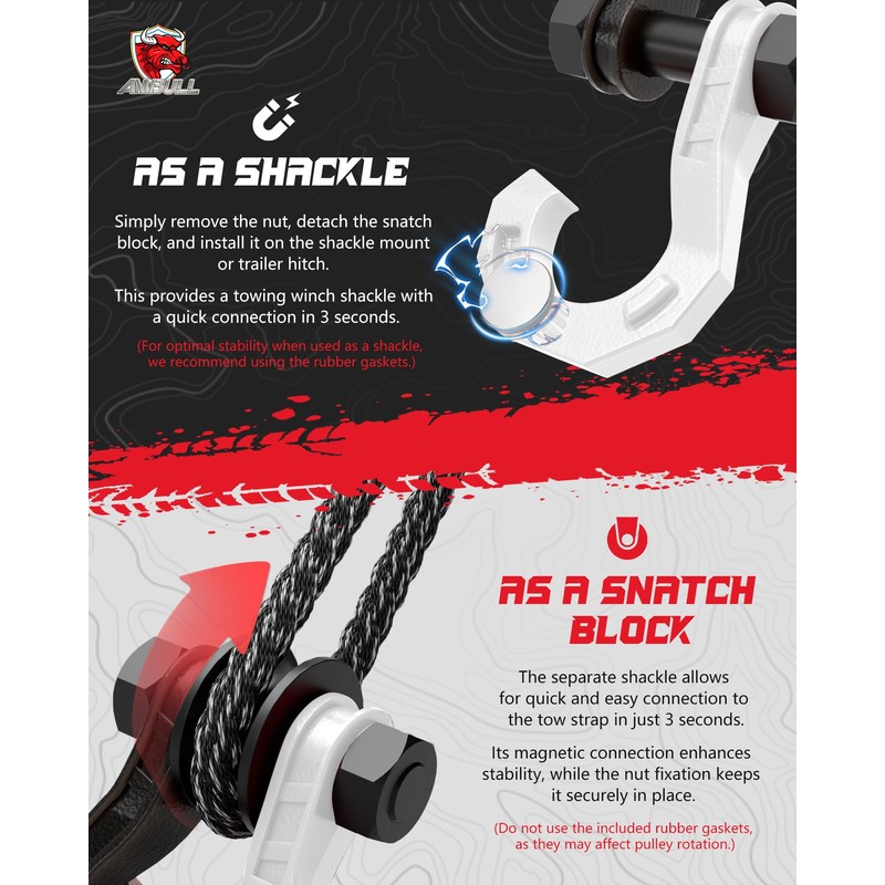 AMBULL D Ring Separate Shackle with Snatch Block, 3/4" Easy