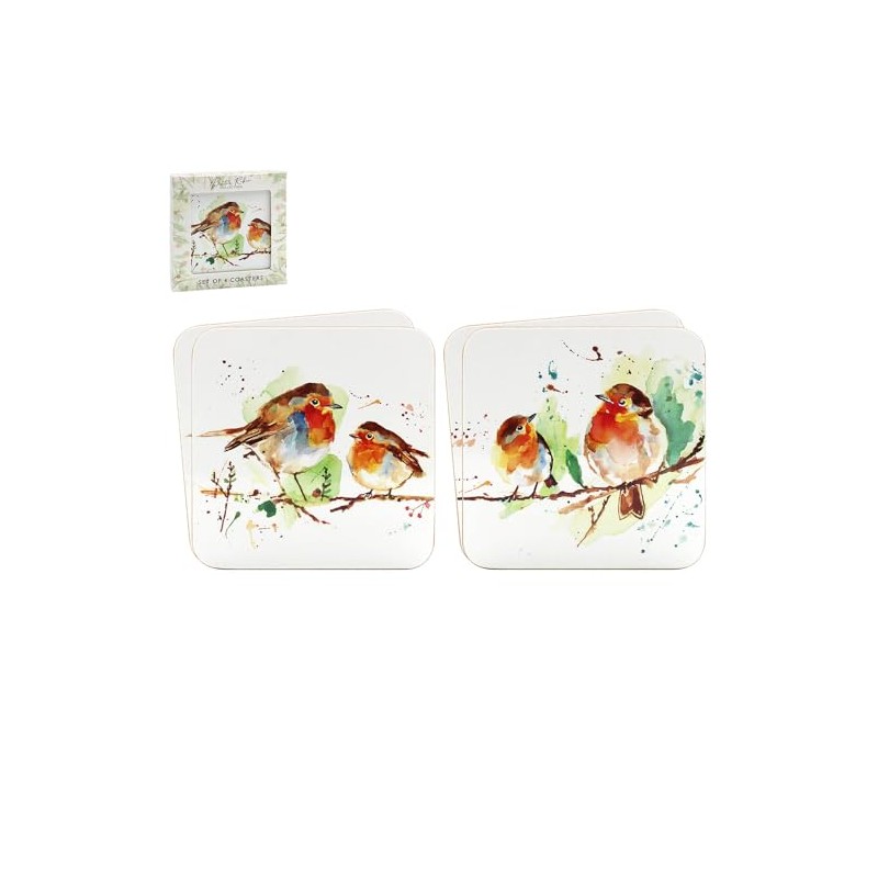 Colour Full Double Winter Robins Sitting on a Branch Set