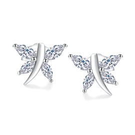 AGRULE Dainty CZ Diamond Earrings for Women Sterling Silver Marquise Cut Birthstone Stud Cute Small Dragonfly Earrings