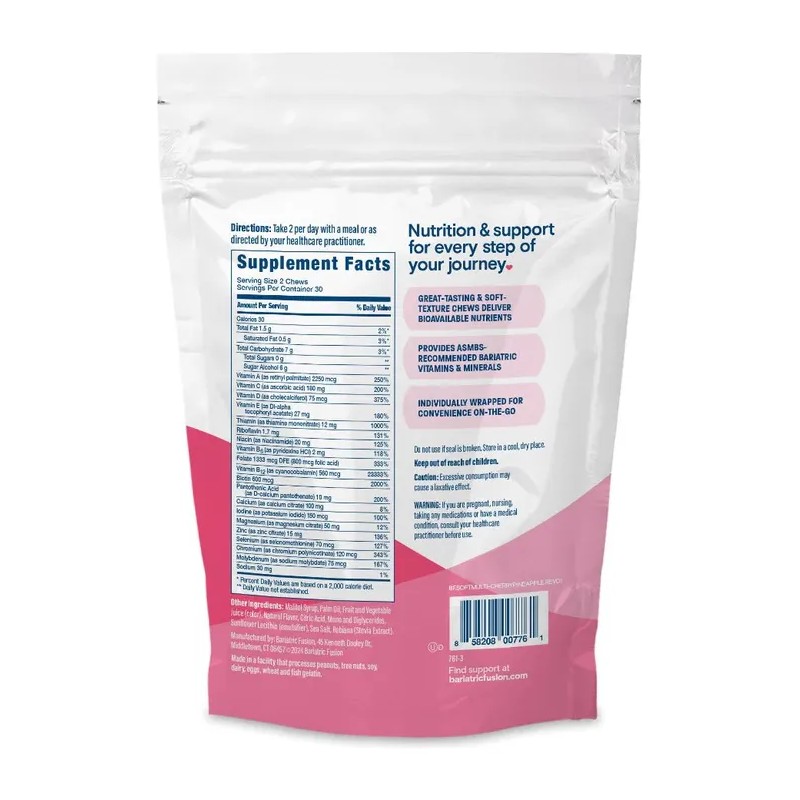 Bariatric Fusion Multivitamin Cherry Pineapple 60 Soft Chews, aumenta los
