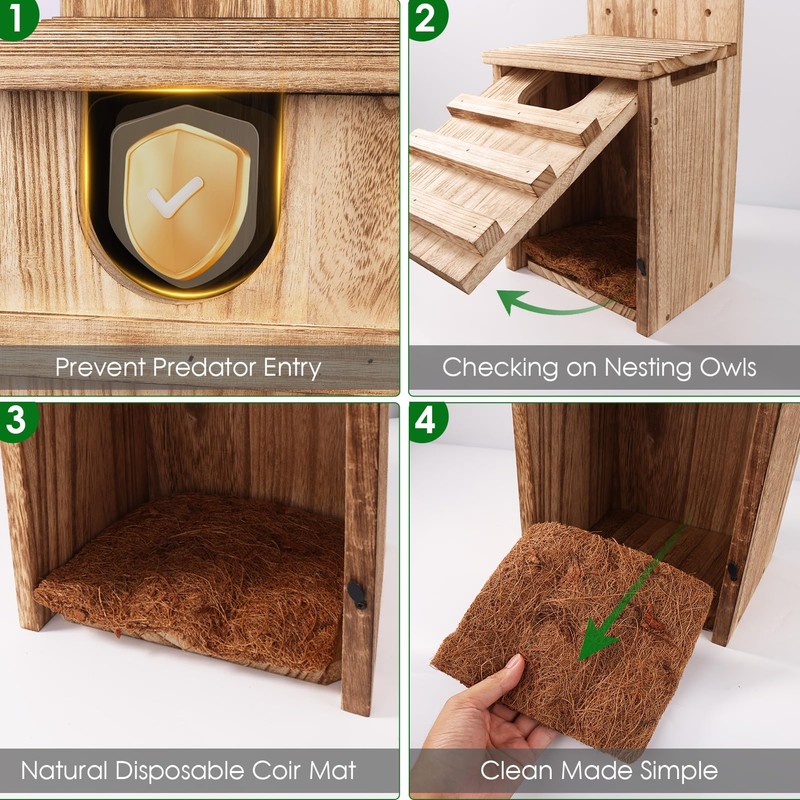 TAGEPUJIE Owl House, Large Wooden Owl Nesting Box for Outside