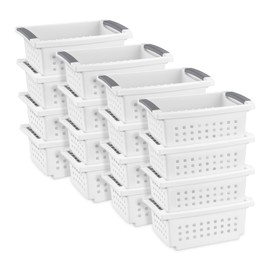 Sterilite 16608008 Small Stacking Basket with Vertical Stacking Functionality and Titanium Accents for Organization in Home or Office, White (16 Pack)