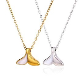 JczR.Y Fish Tail Necklace Pendant Whale Tail Necklace Opal Gold Silver Plated Fish Dolphin Tail Necklace for Women Summer Beach Jewelry Gift 2 Pcs