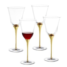 Barski Goblet - Red Wine Glass - White Wine Glass - Crystal Glass - Water Glass - Shiny Gold Stem - Stemmed Glasses - Set of 4 Goblets - 10 oz Made in Europe