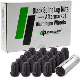 DPAccessories Lug Nuts Compatible with 2015-2023 Ford Mustang | Black Spline Style | Aftermarket Aluminum Wheels Only | Set of 20 Wheel Nuts & 1 Tool | DFOMUS06A-BK/1