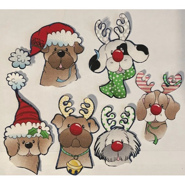 IronOns.US Set of 6 Pups with Christmas hats, antlers, etc.