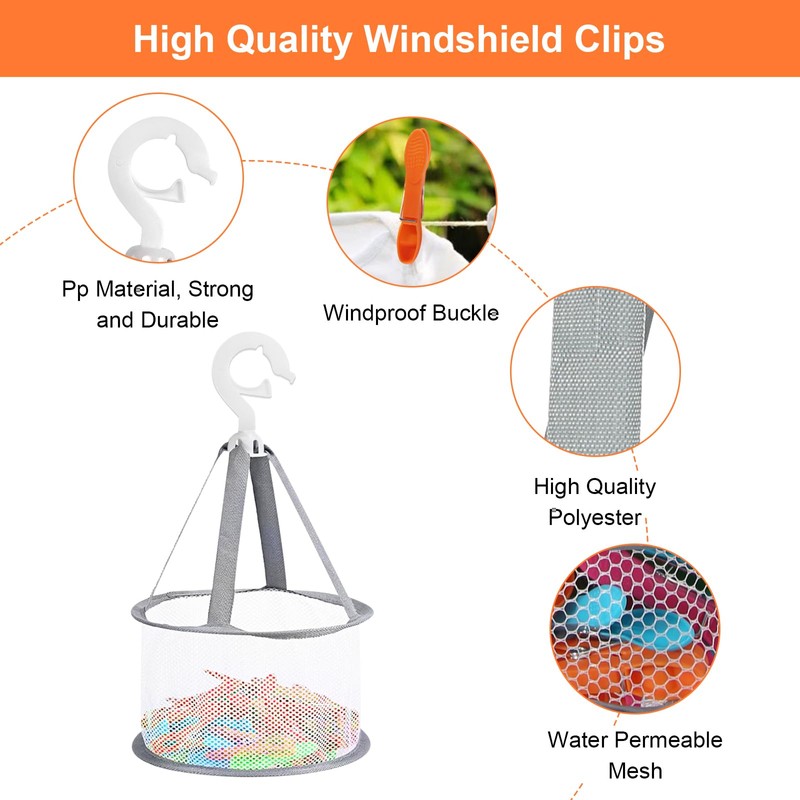 prota Pack of 48 Clothes Pegs with Basket, Plastic Clothes