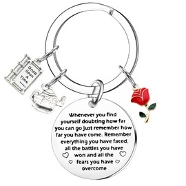 Nfyxcaz Beauty Keyring Movie Inspired Gift For Friends Belle Rose Keyring Fairy Tale Jewelry Fairy Keyring for Women Girls Fairy Gifts Fairy Keychain for Daughter Girlfriend