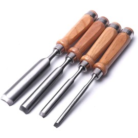 ATOPLEE 4 Piece Wood Chisel Set for Woodworking, Professional Wood Chisel Tool Carpenter Gouge CR-V Steel Semi-Circular Edge Sharp Blade 8mm(5/16")/12mm(1/2")/18mm(3/4")/25mm(1") (Full Size-4PCS)