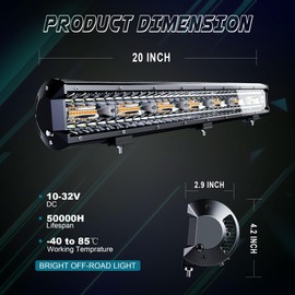 SLARY 20 Inch 126W LED Light Bar White/Amber Flasing Strobe Light with Six Modes Driving Fog Lights Spot Flood Combo Beam Bumper Lights with Switch Wiring Harness for Offroad Truck 4WD SUV ATV UTV