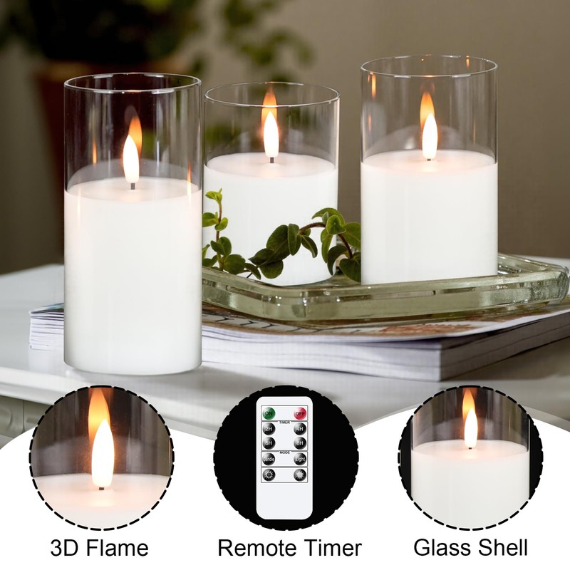 GenSwin Flameless Candles with Remote Timer, Clear LED Battery Operated