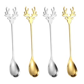 4 Pcs Christmas Coffee Teaspoons Stainless Steel Coffee Spoon Creative Small Spoon for Tea Coffee Soup Stirring Mixing Ice Cream Dessert