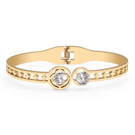 RAIDIN Women's Stainless Steel Bracelet 18K Gold Silver Bracelets Rhinestone Crystal Accents Cuff Bangle Bracelet for Her Women Girls Girlfriend Mum, Stainless Steel, Cubic Zirconia