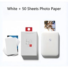 HPRT Pocket Mobile Smartphone Photo Printer - Portable Mini Color Wireless Mobile Printer - Zink 2x3” Sticky-Back Photos - Bluetooth Compatible with iOS & Android Devices:_White +50 Photo Papers