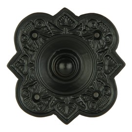 A29 Doorbell Button, Wired Doorbell Chime Push Button in Black Powder Coat Finish Vintage Decorative DoorBell, Fancy Doorbell with Easy Installation, Iron Door Bell, 3 3/4" x 3 3/4"