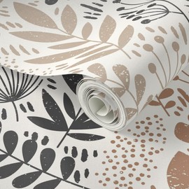 Peel & Stick Wallpaper Swatch - Autumn Botanicals Light Earth Tone Colors Custom Removable Wallpaper by Spoonflower