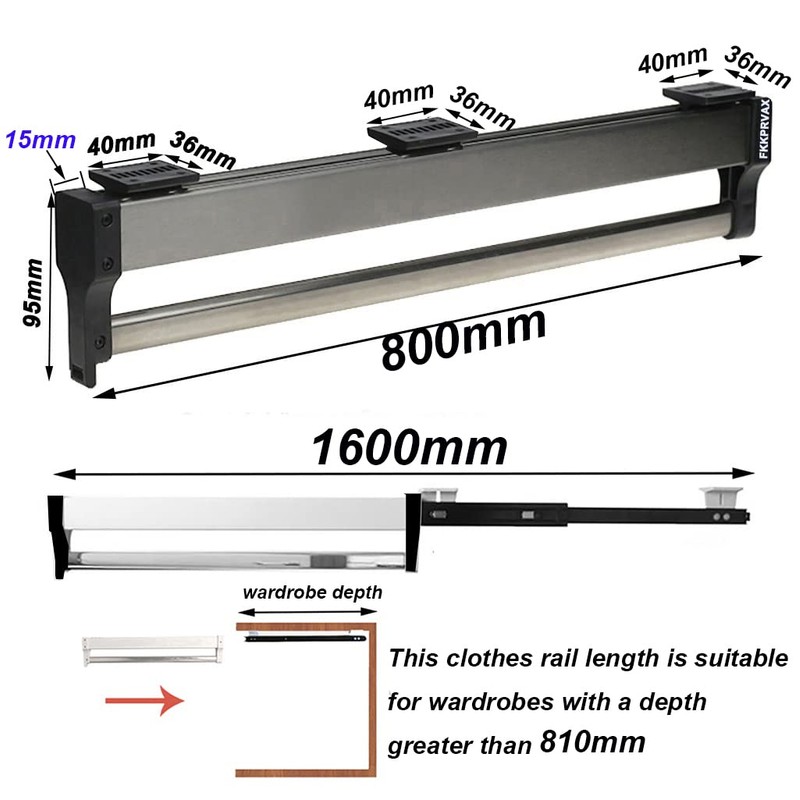 Closet Clothes Hanger Rail,Pull-Out Closet Rod Length 31.5IN,Wardrobe Clothing Rail,Closet