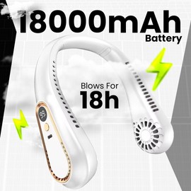 Neck Fan (cooling neck) The Sense Of Wind YOU Choose to like. has improved technology to give YOU high performance, Portable Wearable Fan, Adjustable Cooling Technology, with 18000mAh Battery (White)