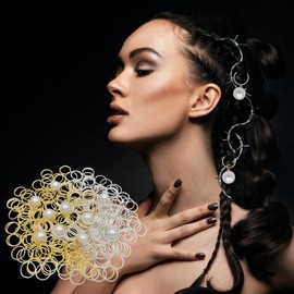 210 Pieces Dreadlock Jewelry 200 PCS Gold and Sliver Metal Hair Rings 10 PCS Hair Pearl for Braids Pendants Hair Accessories Decoration Clips