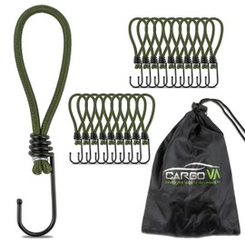 CargoVA® – 20 Bungees with Hooks and Practical Bag – Expander Hooks for Tarpaulins and Nets Olive Green – 15 cm [Pack of 20]