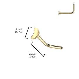 20GA ASTM F-136 Implant Grade Titanium Crescent Moon Top L-Bend Nose Stud (Gold Tone)