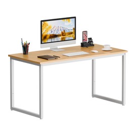 SUPER DEAL Computer Desk 47 Inch Modern Sturdy Office Desk PC Laptop Notebook Simple Writing Table for Home Office Workstation, Natural Oak