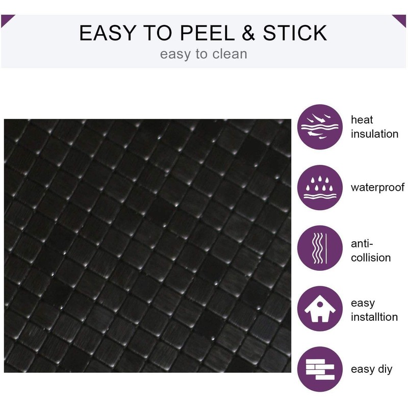 XUANINY 5-Sheet Peel and Stick Backsplash Tiles Black Surface Aluminum