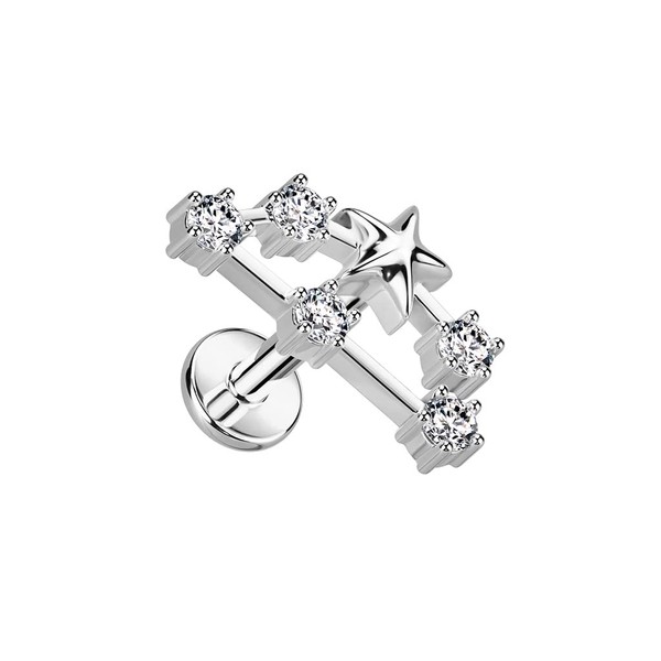 Pierced Owl 18GA 316L Stainless Steel Internally Threaded CZ Crystal