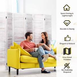 Giantex 6 Panel Wood Room Divider, 5.6 Ft Tall Oriental Folding Freestanding Partition Privicy Room Dividers Screen for Home, Office, Restaurant, Bedroom (White)