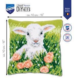 Vervaco Lamb and Flowers Cross Stitch Cushion, White, ca. 40 x 40 cm