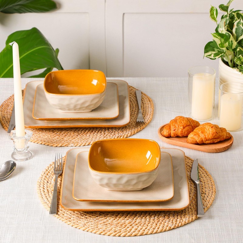 vicrays Ceramic Square 12 Pieces Dinnerware Set - Dinner Plates