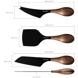 hecef Cheese Knife Set of 3, Bronze Grain Multipurpose Retro Cheese Knives, Set includes Pronged, Hard Cheese & Chisel Knife, Black