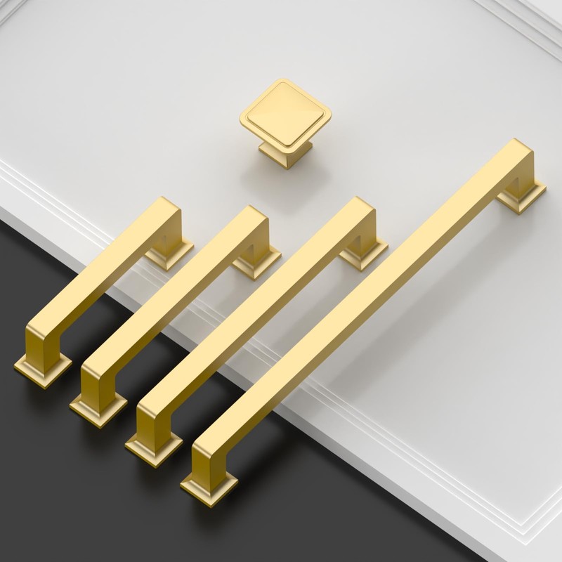 Amerdeco 10 Pack Brushed Gold Cabinet Pulls 5 Inch(128MM) Hole