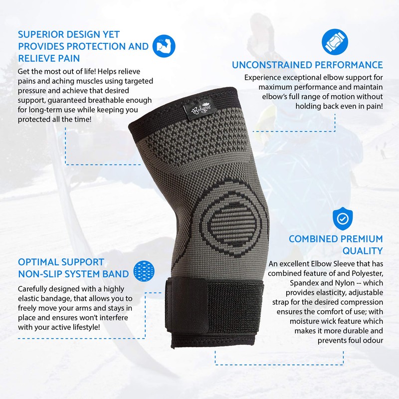 Bodyprox Elbow Brace with Strap for Tendonitis 2 Pack, Tennis
