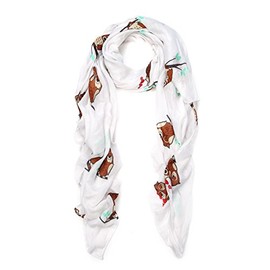 TrendsBlue Premium Night Owl Print Fashion Scarf Wrap, White