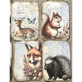 forest animals vintage style junk journal woodland animal card toppers set of 10