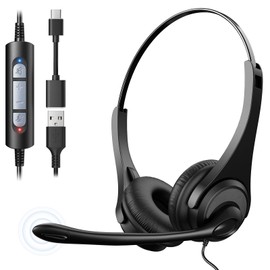 Voistek USB Headset with Microphone,Wired On Ear Computer Headphones with Noise Cancelling Microphone for Laptop PC,in-line Control for Work, Office, Teams, Zoom, Skype, Online Class