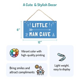 Little Man Cave, Toddler Boy Room Decor, 12"x6" PVC Plastic Decoration Hanging Sign, High Precision Printing, Water proof, Kids Room Signs For Door, Boy Decor For Bedroom, Boys Only Sign For Room Boys