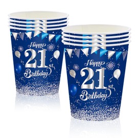 MORAINJAY 18th Birthday Paper Cups, Pack of 16 Blue with Silver Paper Cups for Girls Boys 18th Birthday Party, 9 oz/250 ml Paper Cups for 18th Birthday Party Decoration