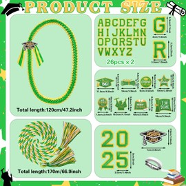 Graduation Leis 2025 Money Leis for Graduation 2025 with 8 Patches Ribbon Lei for Grads Gift Party Decoration (Green)