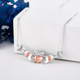 ONEFINITY Irish Claddagh Necklace 925 Sterling Silver Celtic Claddagh Pendant Irish Religion Claddagh Jewelry Gifts for Women