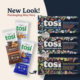 Tosi Meal Bars - Toasted Cashew, Crunchy Nut & Seed Vegan Snack Bars, 14g Plant Based Protein, Organic, Dairy, Soy & Gluten Free, Nutrient-Rich, Omega 3s, Flax and Chia Seeds, 2.4 oz, 12 Pack