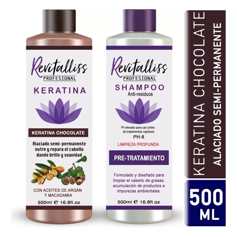 Revitalliss Tratamiento Keratina Brasileña Alasiante Kit 500ml + Argán