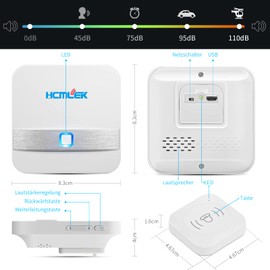 Hcmlek Wireless Doorbell Outdoor Waterproof 300 m Range Doorbell Wireless Set IP55 Front Door Bell with 2 Receivers for Outdoor, Front Door, Home, Shop, Office House Bell