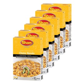 Shan Chana Masala Recipe and Seasoning Mix 3.52 oz (100g) - Spice Powder for Punjabi Style Mild Chickpeas Curry - Suitable for Vegetarians - Airtight Bag in a Box (Pack of 6)