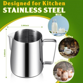Dandat 4 Pcs Milk Frothing Pitcher Espresso Steaming Pitchers 12 Oz Stainless Steel Milk Steamer Cup Frother Jug for Espresso, Latte Art, Chai Cappuccino Hot Chocolate