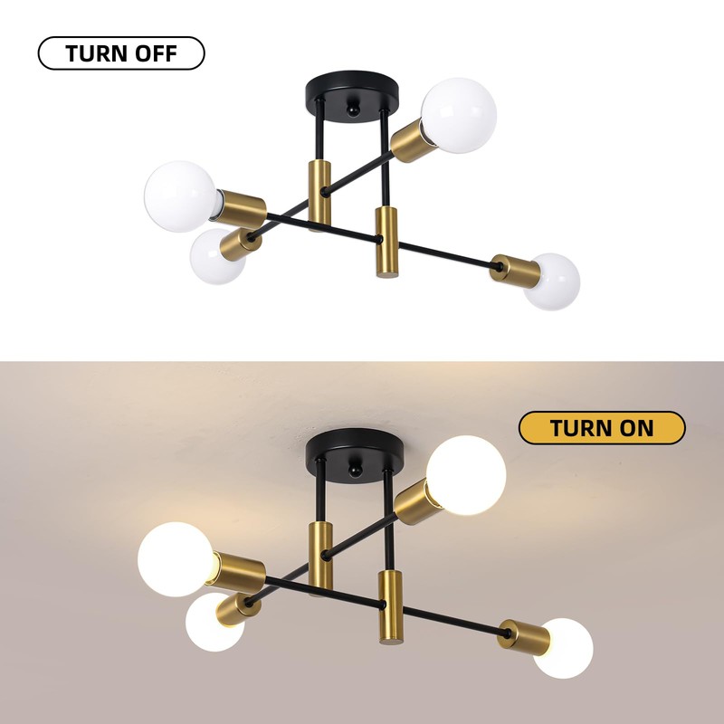 Ganeed Mid Century Sputnik Chandelier Industrial Semi Flush Mount Ceiling